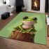 Cute cartoon frog sitting on a tree stump with big eyes area rugs carpet