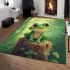 Cute cartoon frog sitting on a tree stump with big eyes area rugs carpet