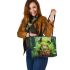 Cute cartoon frog sitting on a tree stump with big eyes leaather tote bag