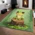 Cute cartoon frog sitting on a tree stump with big eyes area rugs carpet