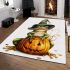 Cute cartoon frog wearing a witch hat sitting on a pumpkin area rugs carpet