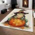 Cute cartoon frog wearing a witch hat sitting on a pumpkin area rugs carpet