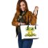 Cute cartoon frog with big eyes leaather tote bag