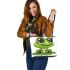 Cute cartoon frog with big eyes leaather tote bag