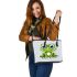 Cute cartoon frog with big eyes 21 leaather tote bag
