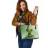 Cute cartoon frog with big eyes and hands leaather tote bag