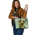 Cute cartoon frog with big eyes and long legs leaather tote bag