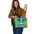 Cute cartoon frog with big eyes wearing sneakers leaather tote bag