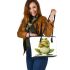 Cute cartoon frog with its front legs crossed leaather tote bag