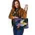 Cute cartoon frog with rainbow colored skin leaather tote bag