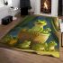 Cute cartoon green frog sitting on top of a bowl area rugs carpet