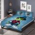 Cute cartoon green frog sitting on top of white sneakers bedding set