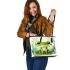 Cute cartoon illustration of a little frog with big eyes leaather tote bag