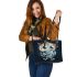 Cute cartoon owl holding a coffee cup leather tote bag