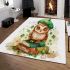 Cute cartoon owl wearing a green beret sitting on books area rugs carpet