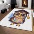 Cute cartoon owl wearing glasses and graduation hat area rugs carpet