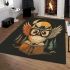 Cute cartoon owl wearing glasses and holding an open book area rugs carpet