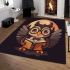 Cute cartoon owl wearing glasses and holding an open book area rugs carpet