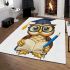 Cute cartoon owl with glasses and graduation hat holding book area rugs carpet