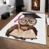 Cute cartoon owl with glasses and graduation hat holding book area rugs carpet