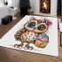 Cute cartoon owl with leopard headband and colorful cupcake area rugs carpet