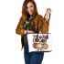 Cute cartoon owl with leopard headband and colorful cupcake leather tote bag