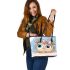 Cute cartoon owl with pink bow on head leather tote bag