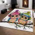 Cute cartoon owls with colorful hats and headphones area rugs carpet