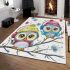 Cute cartoon owls with colorful hats and headphones area rugs carpet