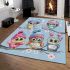 Cute cartoon owls with cute hats sitting on tree branches area rugs carpet