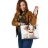 Cute cartoon puppy sitting with red collar leather tote bag