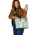 Cute cartoon rabbit holding daisies leather tote bag