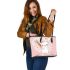 Cute cartoon rabbit with pink ears leather tote bag