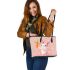 Cute cartoon rabbit with pink ears and tail leather tote bag
