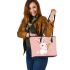 Cute cartoon rabbit with pink ears and tail leather tote bag