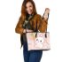 Cute cartoon rabbit with pink ears leather tote bag