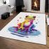 Cute cartoon rainbow frog sitting on a water puddle area rugs carpet