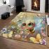 Cute chibi baby bee surrounded flowers and butterflies area rugs carpet