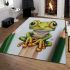 Cute chibi frog sitting on top of a pencil with big eyes colored area rugs carpet