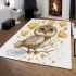 Cute chibi owl with gold heart shaped balloons area rugs carpet