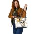 Cute chibi owl with gold heart shaped balloons leather tote bag