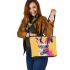 Cute colorful easter bunny with a bow tie and sunglasses leather tote bag