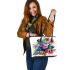 Cute colorful frog with flowers leaather tote bag