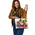 Cute colorful frog with flowers leaather tote bag