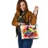 Cute colorful frog with flowers leaather tote bag