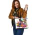 Cute colorful frog with flowers leaather tote bag