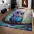 Cute colorful owl cartoon with big eyes sitting on a tree branch area rugs carpet