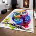 Cute colorful owl with big eyes sitting on a tree branch area rugs carpet