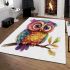 Cute colorful owl with big eyes sitting on a tree branch area rugs carpet