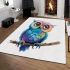 Cute colorful owl with big eyes sitting on a tree branch area rugs carpet